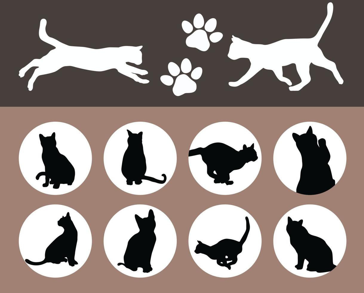 cats black silhouette set vector