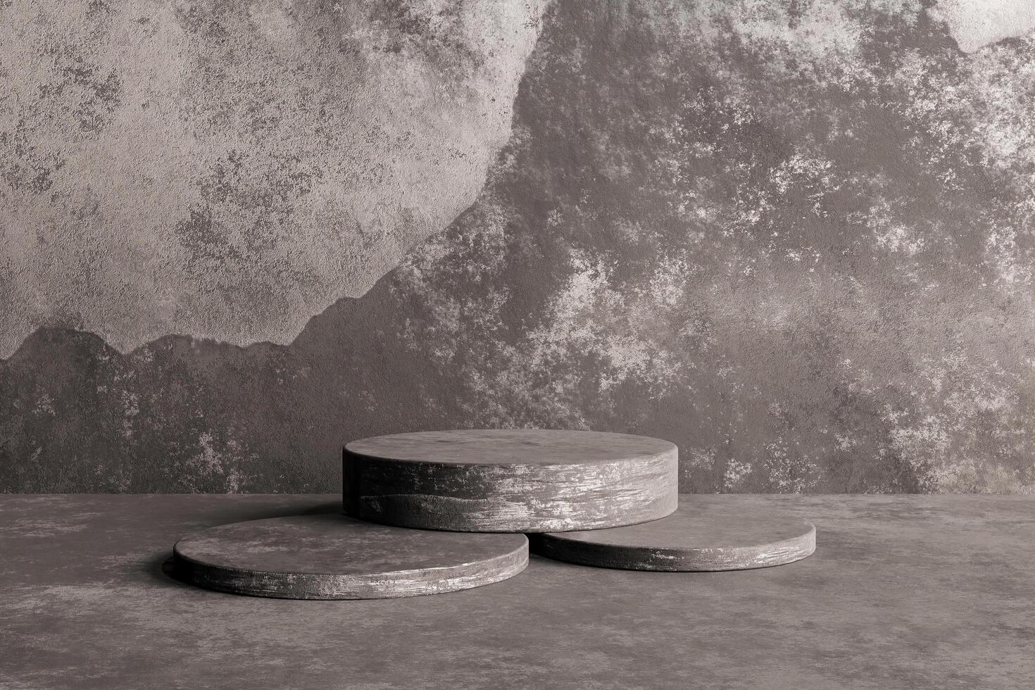 Dark concrete podium for product display, 3d render photo