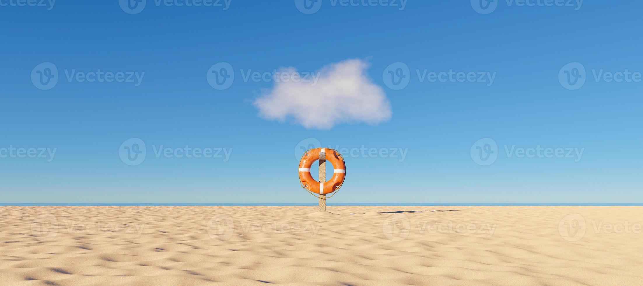 Salvavidas solo en una playa, 3D Render foto