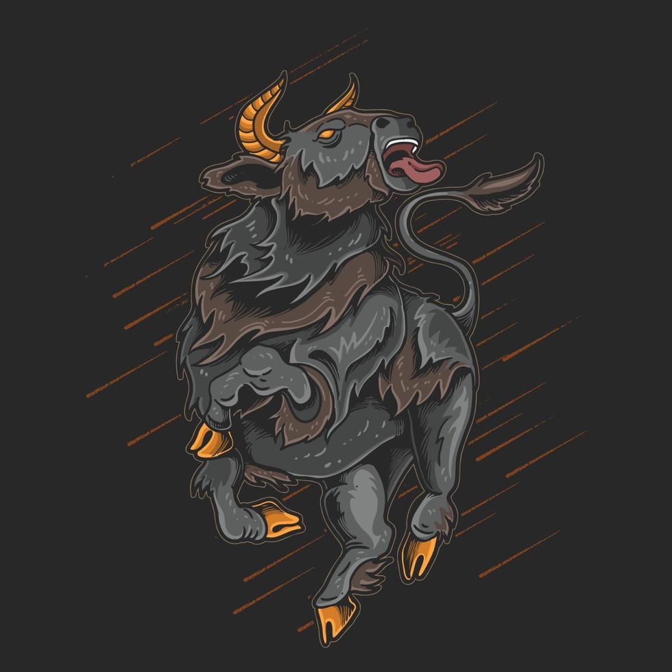 angry bull long horn rampage illustration vector
