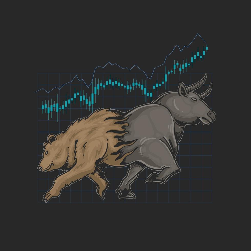 Ilustración de símbolo de cripto de comercio de toros y osos vector