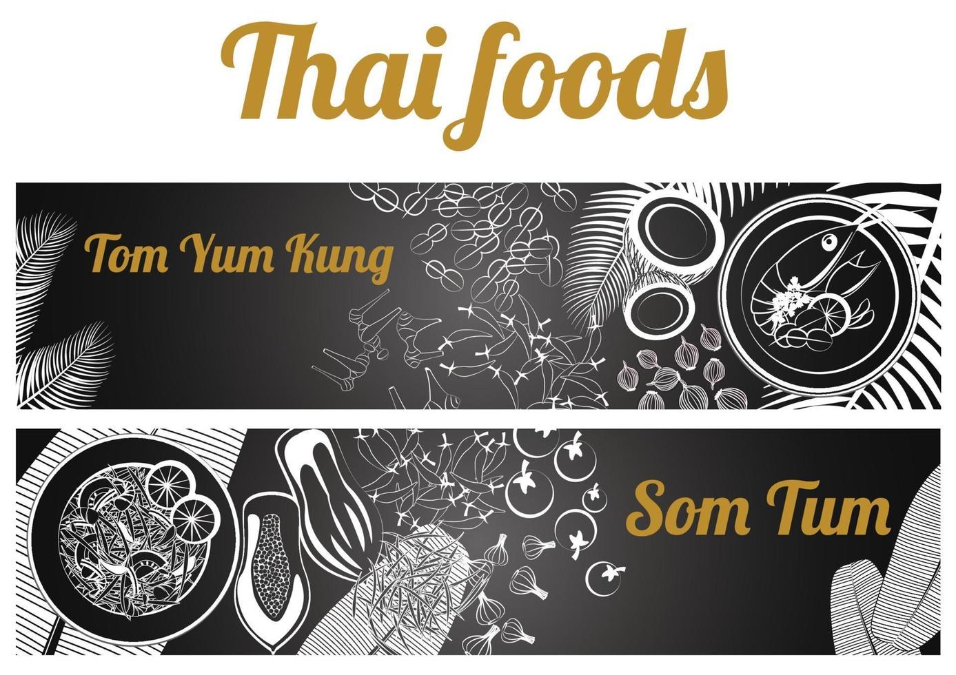 Thai Food banner massaman and Phad thai vector