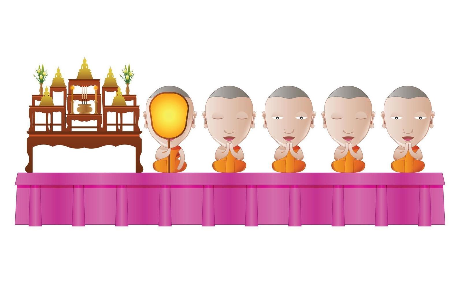 monks praying in religious ceremony vector