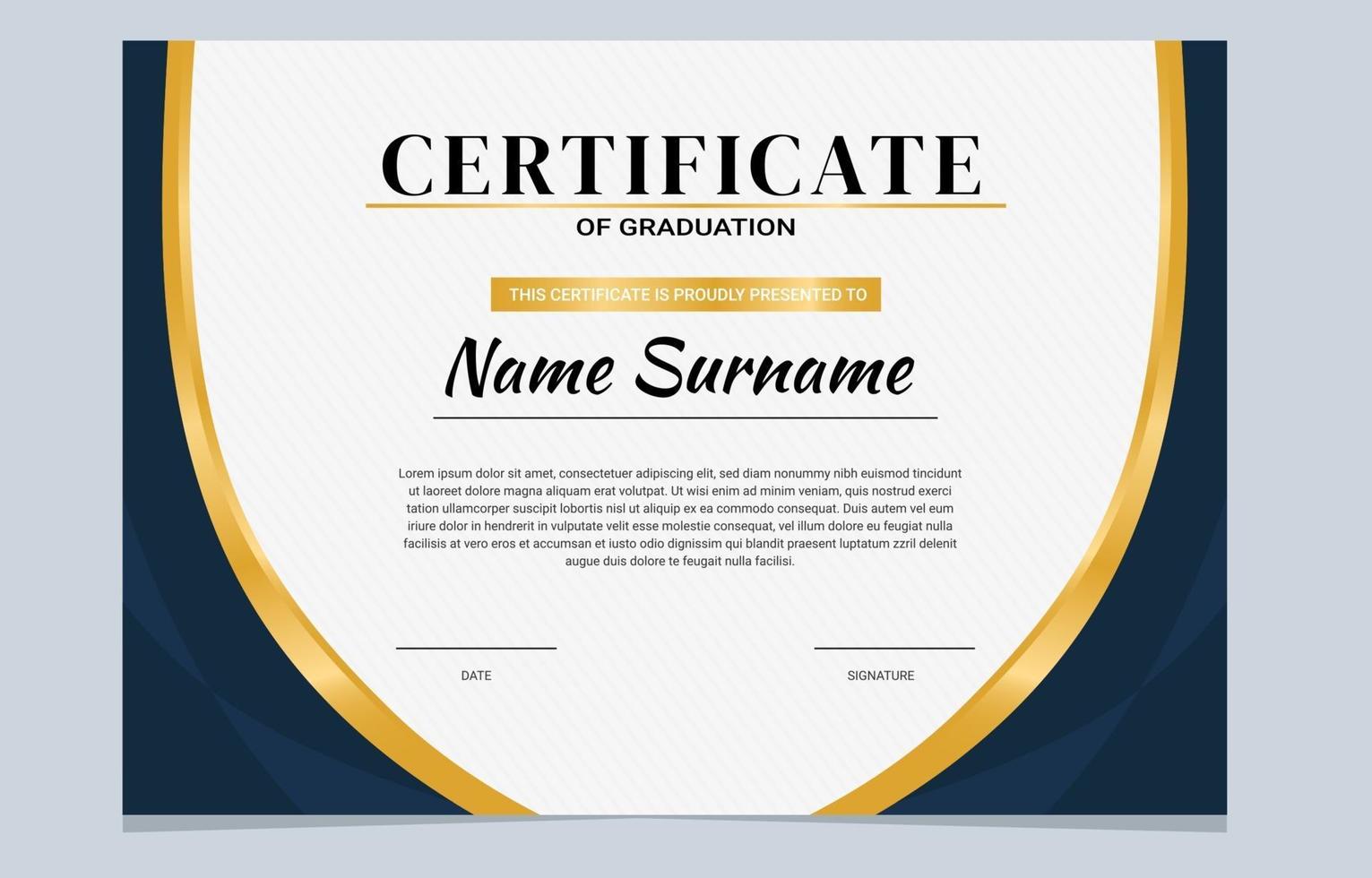 Gold Navy School Graduation Certificate vector