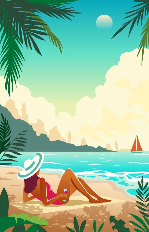 Women Relaxing At The Beach vector