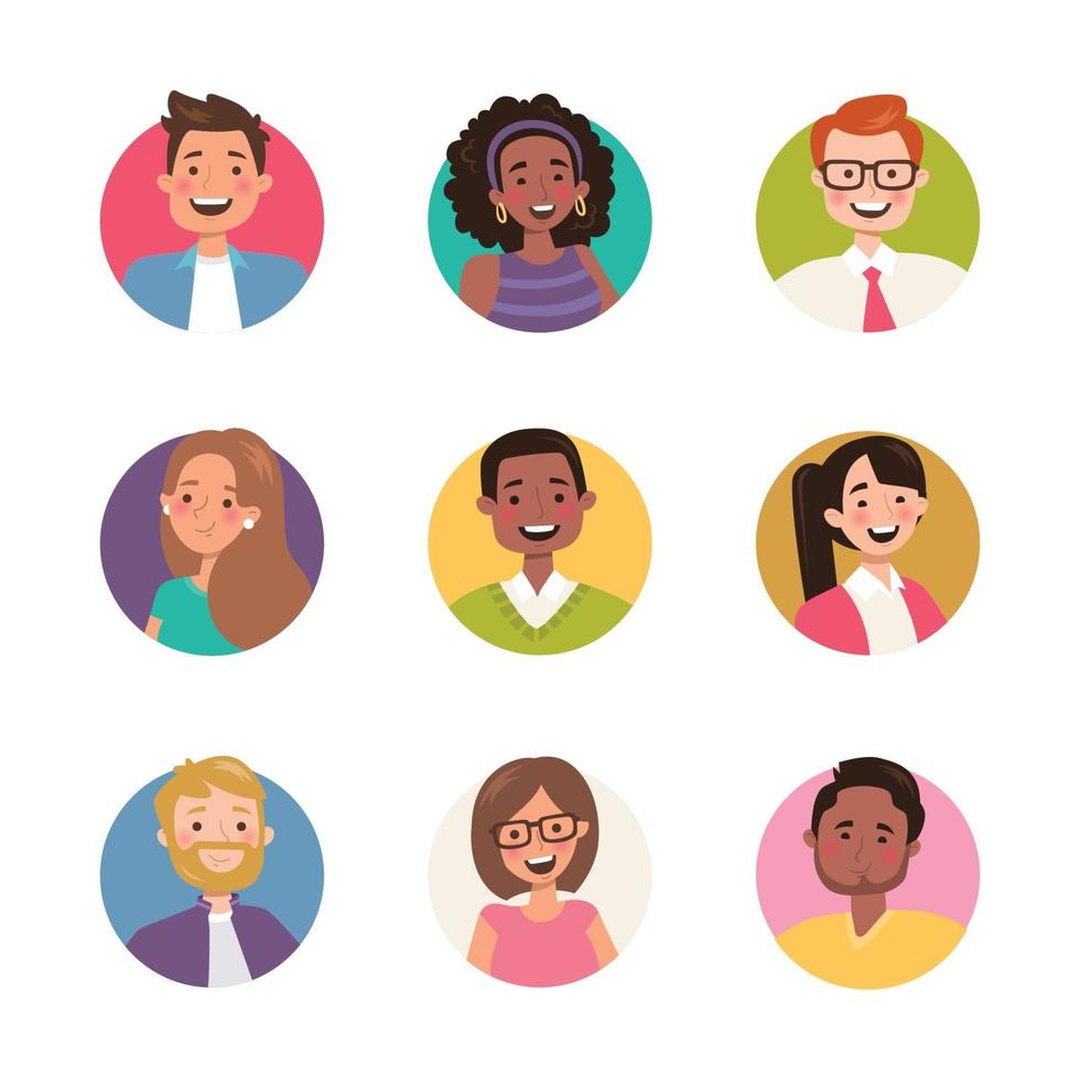 lindo avatar de mujeres y hombres sonrientes vector