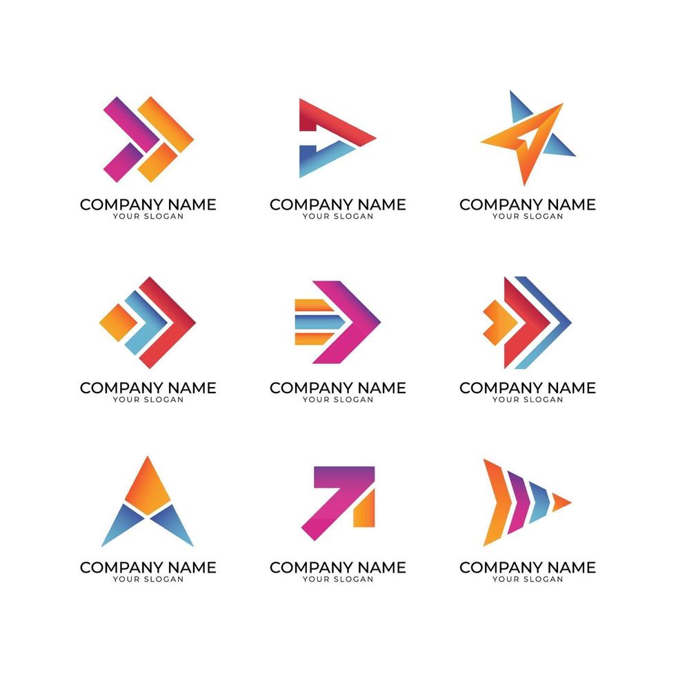 conjunto de logotipos con estilo de flecha puntiaguda para empresas vector