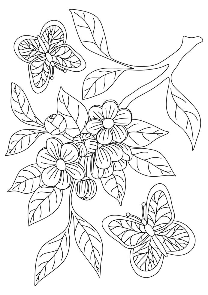 COLORING BOOK WITH CHERRIES AND BUTTERFLIES IN VECTOR