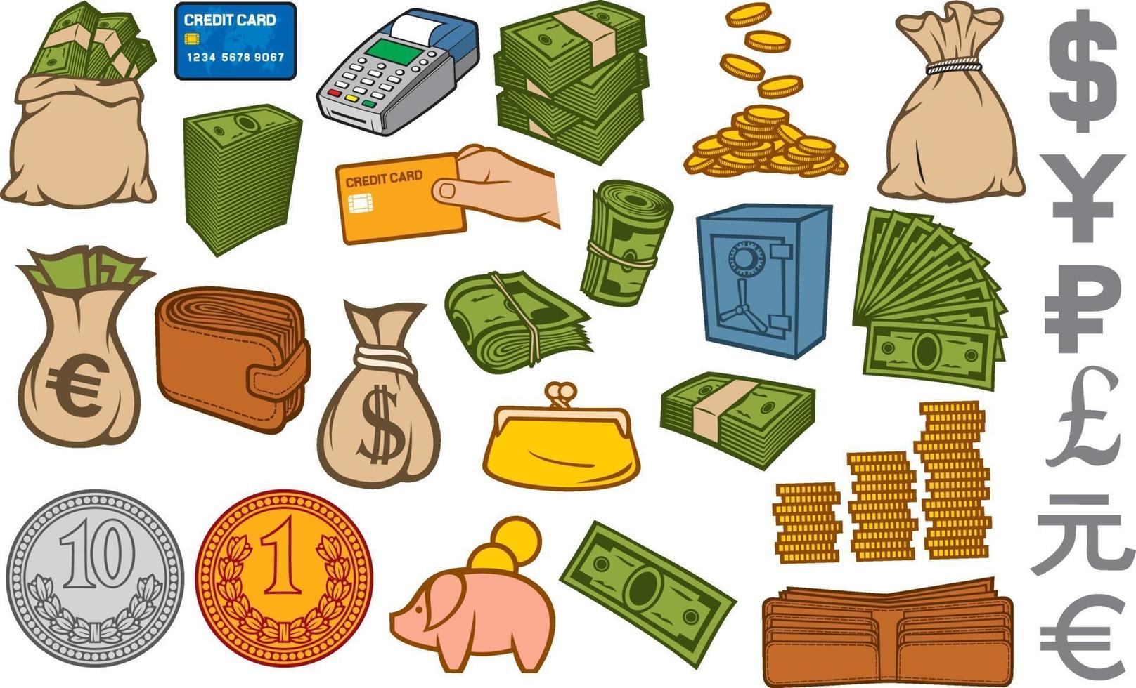 Money icons set vector