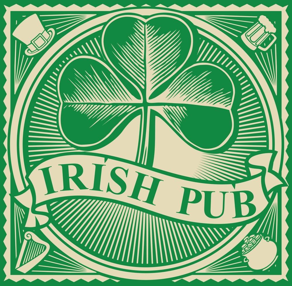 Irish pub label - three leaf clover vector