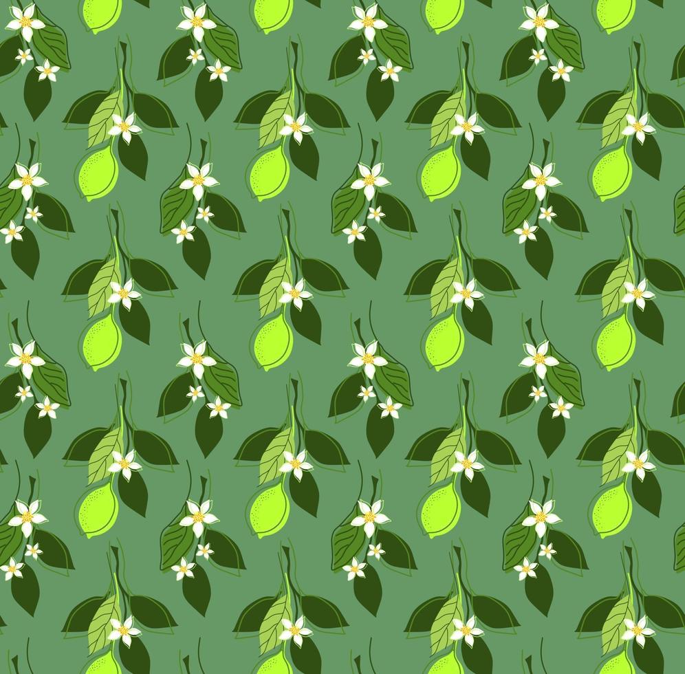 SEAMLESS MINT BACKGROUND WITH BRANCHES OF FRESH LIME vector