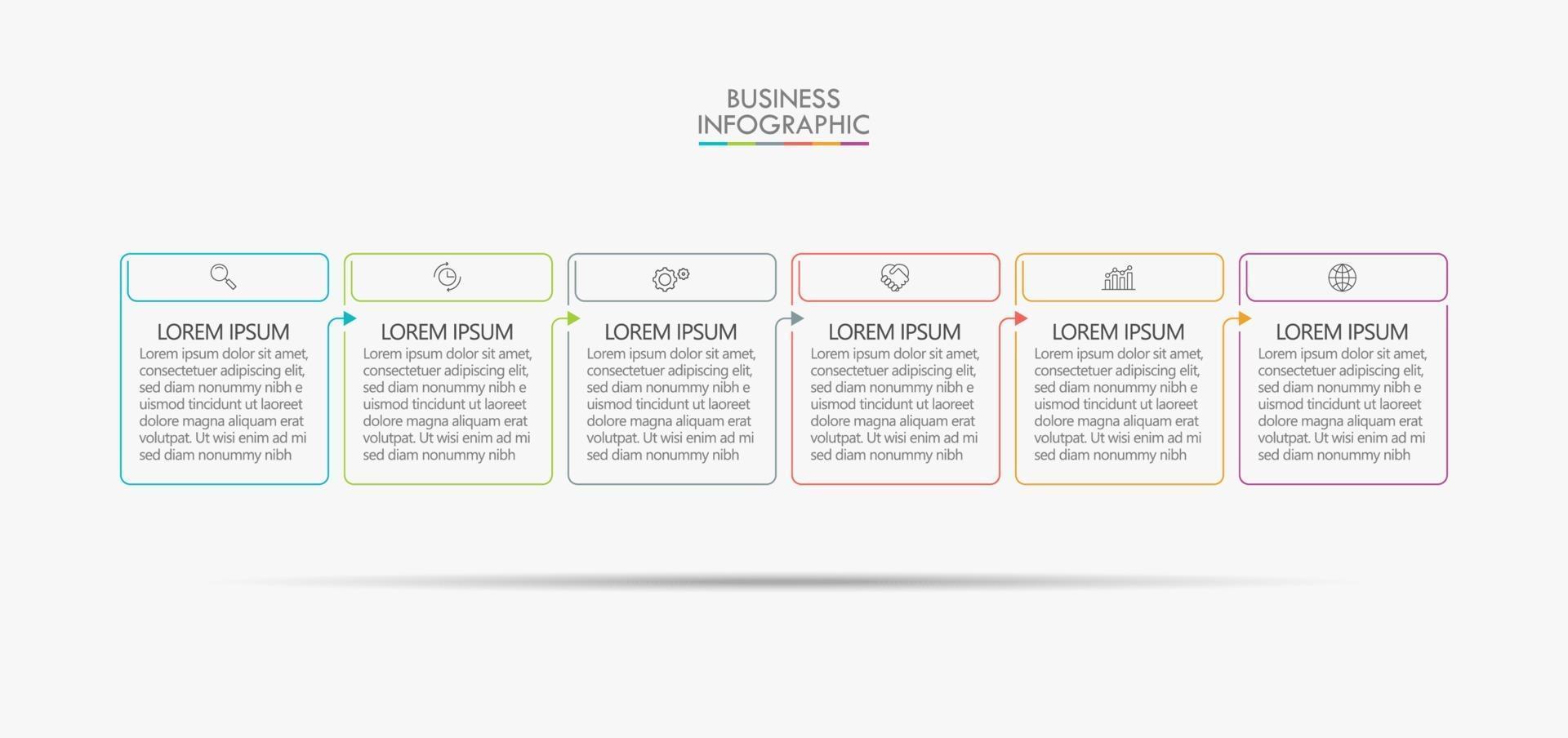 Plantilla de diseño de línea delgada infográfica con 6 opciones. vector