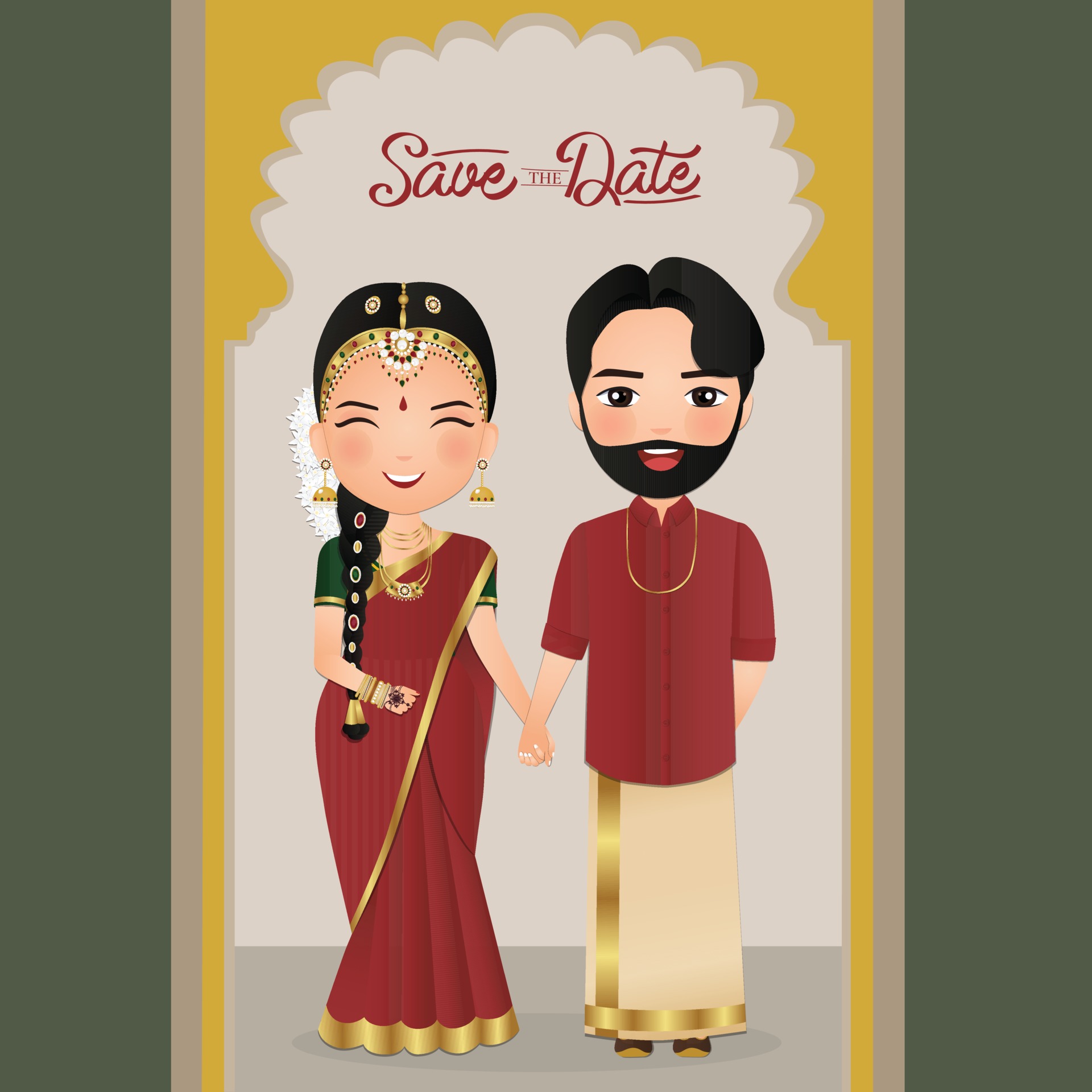 Wedding invitation card the bride and groom cute couple in traditional  indian dress cartoon character. Vector illustration. 2335460 Vector Art at  Vecteezy