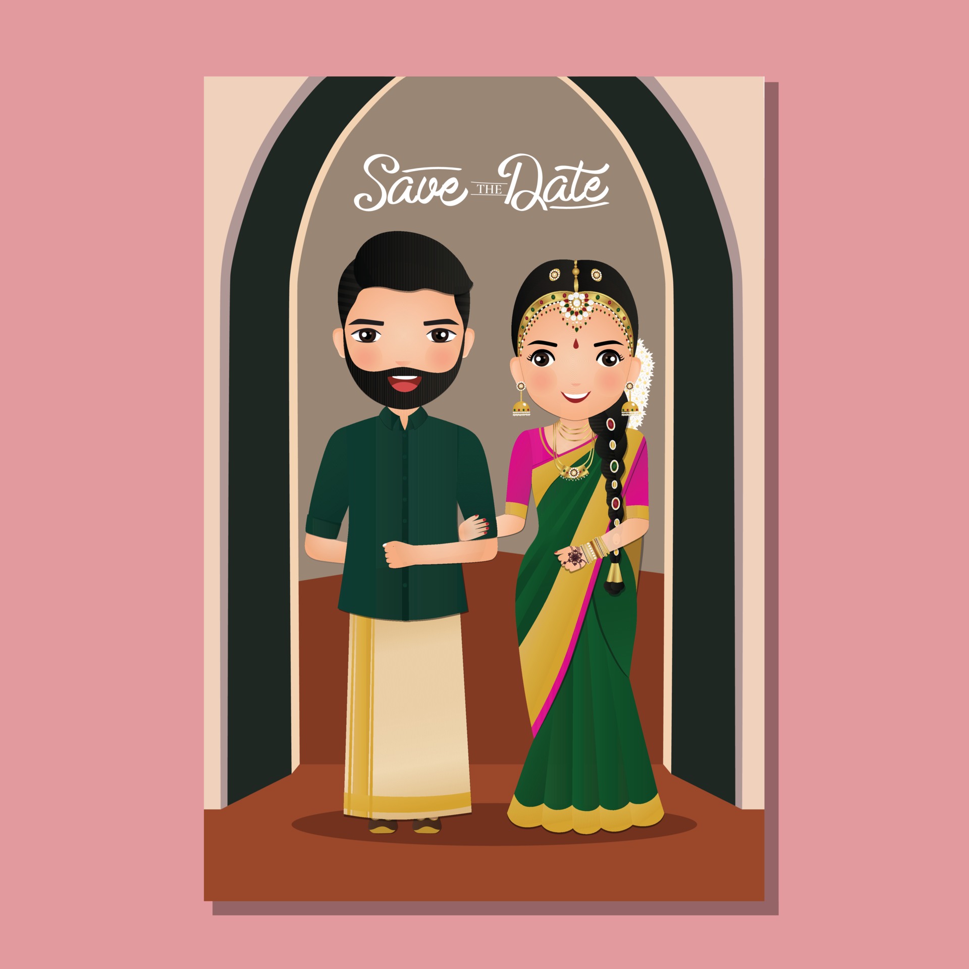 Wedding invitation card the bride and groom cute couple in traditional indian dress cartoon character. Vector illustration. 2335463 Vector Art at Vecteezy Wedding invitation card the bride and groom cute couple in traditional indian dress cartoon character. Vector illustration. 2335463 Vector Art at Vecteezy