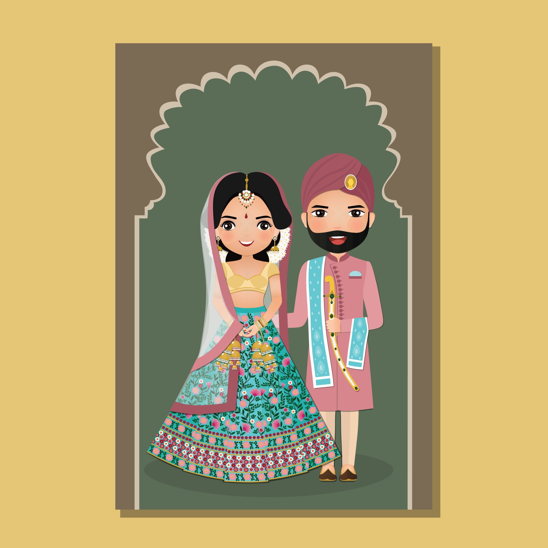 Wedding invitation card the bride and groom cute couple in traditional indian dress cartoon character. Vector illustration. 2335474 Vector Art at Vecteezy Wedding invitation card the bride and groom cute couple in traditional indian dress cartoon character. Vector illustration. 2335474 Vector Art at Vecteezy