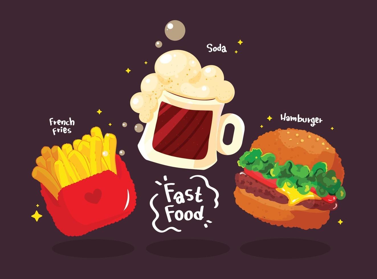 hamburguesa de comida rápida sabroso conjunto dibujado a mano ilustración de arte de dibujos animados vector