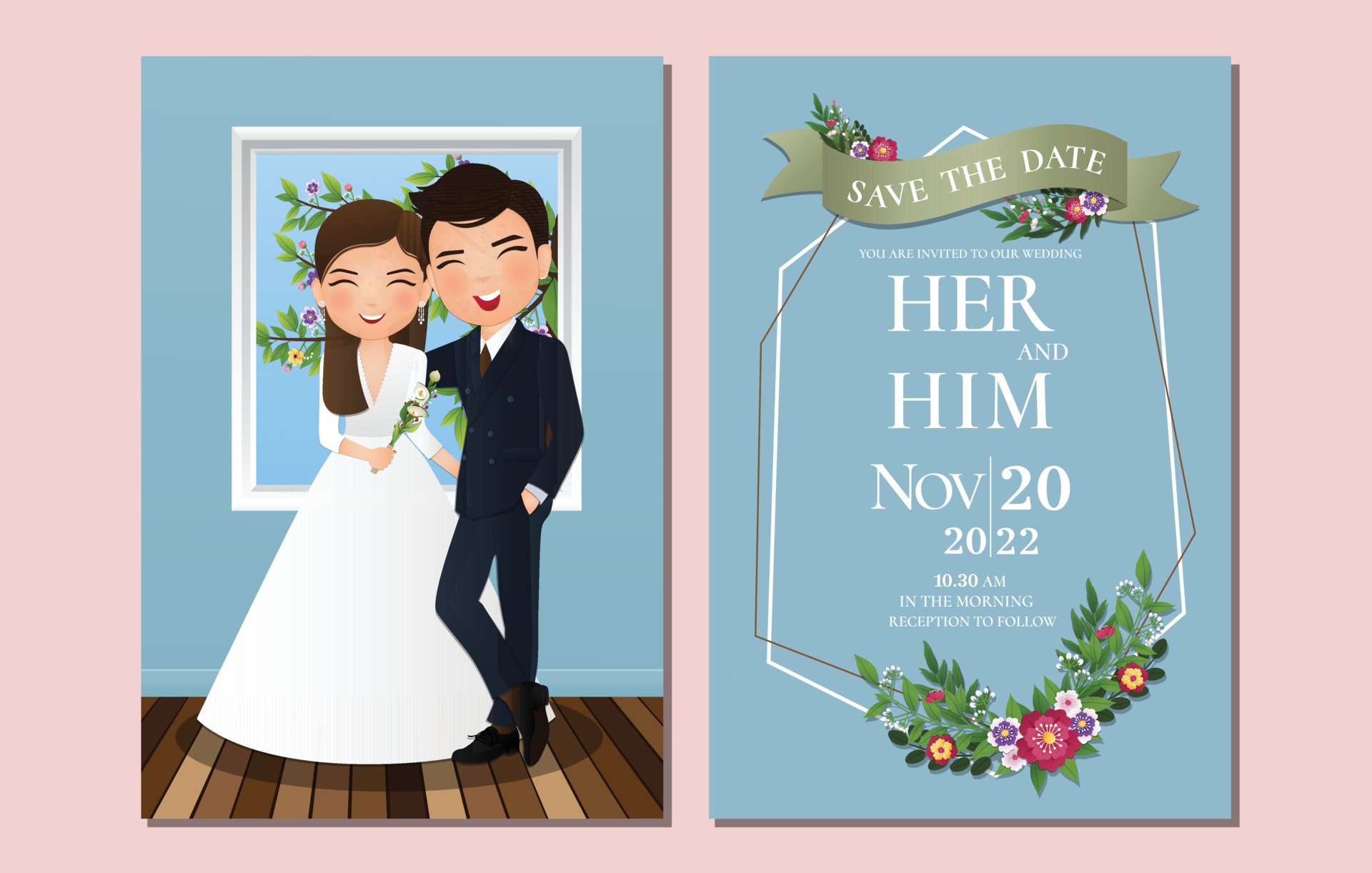 Wedding invitation card the bride and groom cute couple cartoon   illustration 2335512 Vector Art at Vecteezy