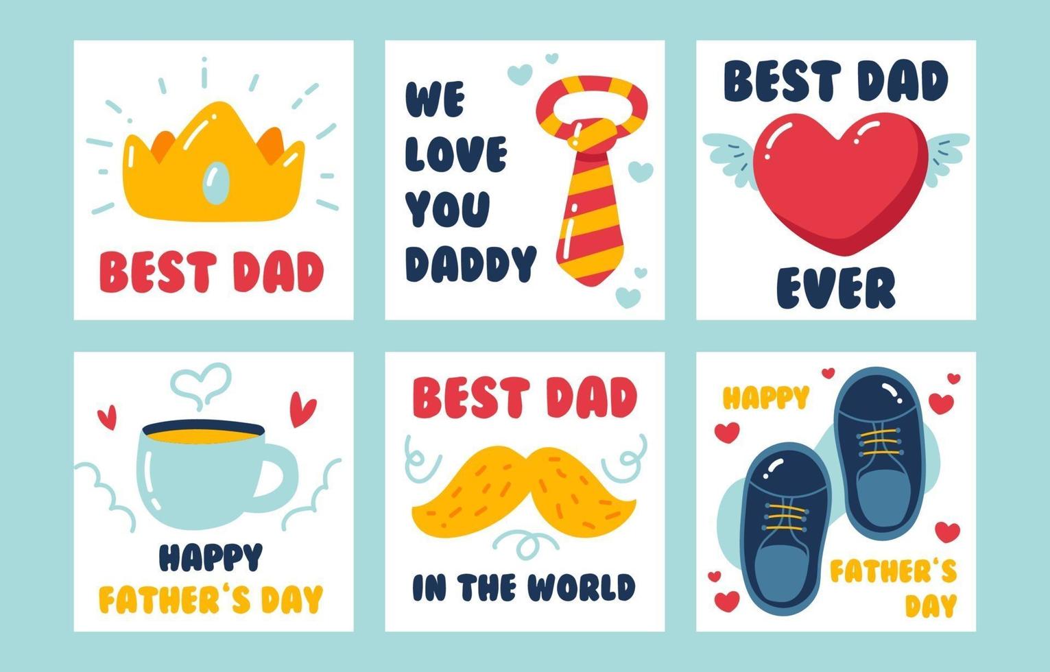 Cute Handdrawn Father's Day Card Set vector