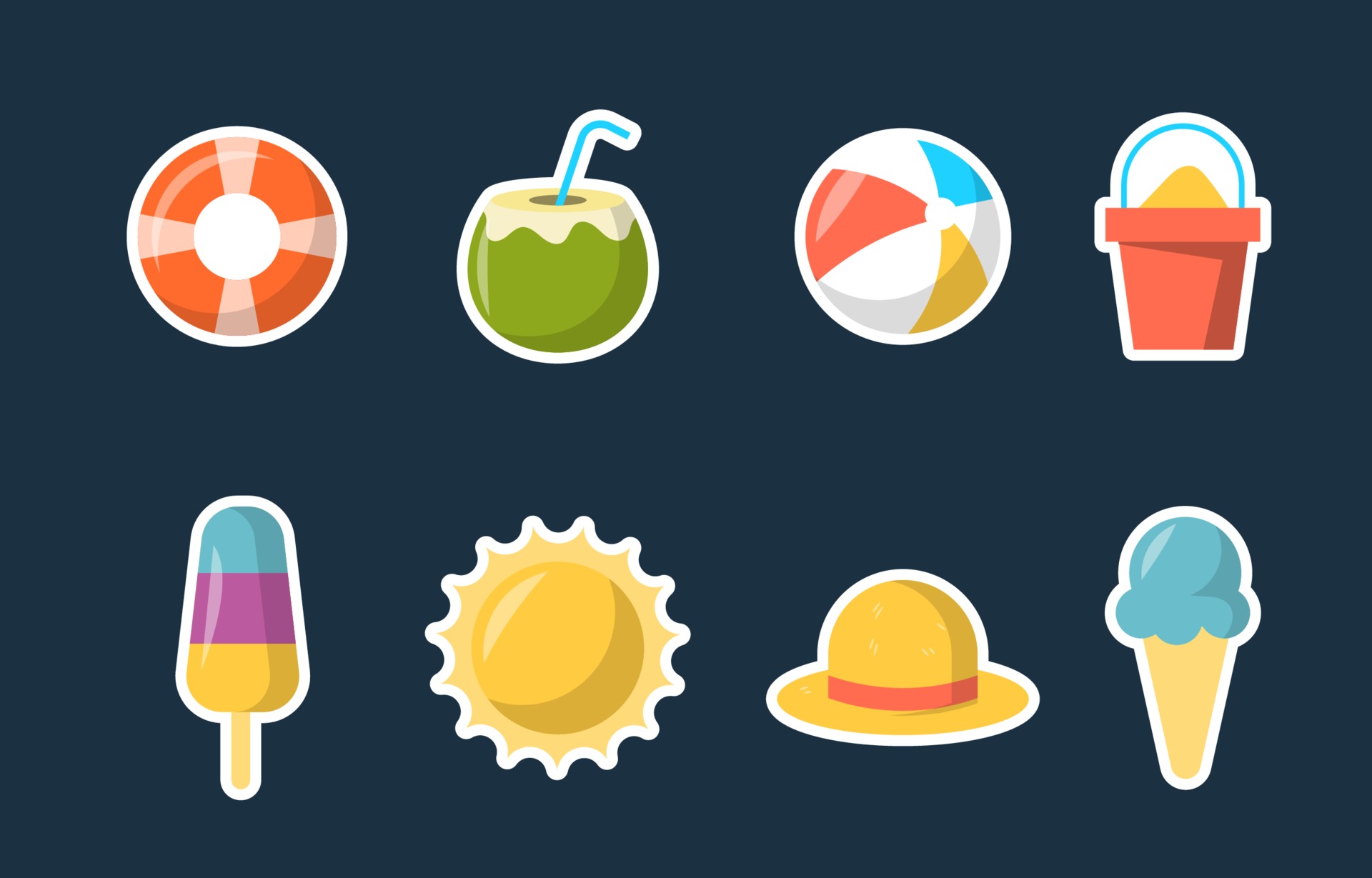 Flat Summer Element Sticker Collection 2335727 Vector Art at Vecteezy