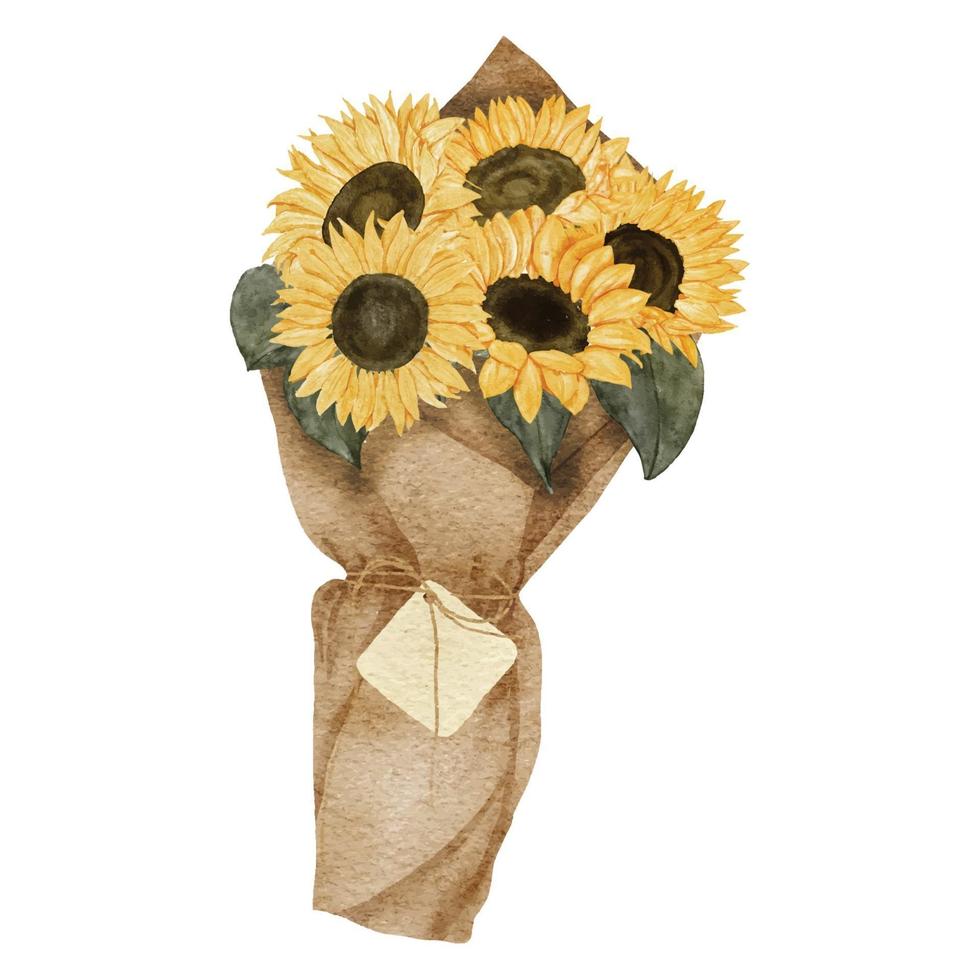 ilustración de papel de ramo de mano de girasol acuarela vector