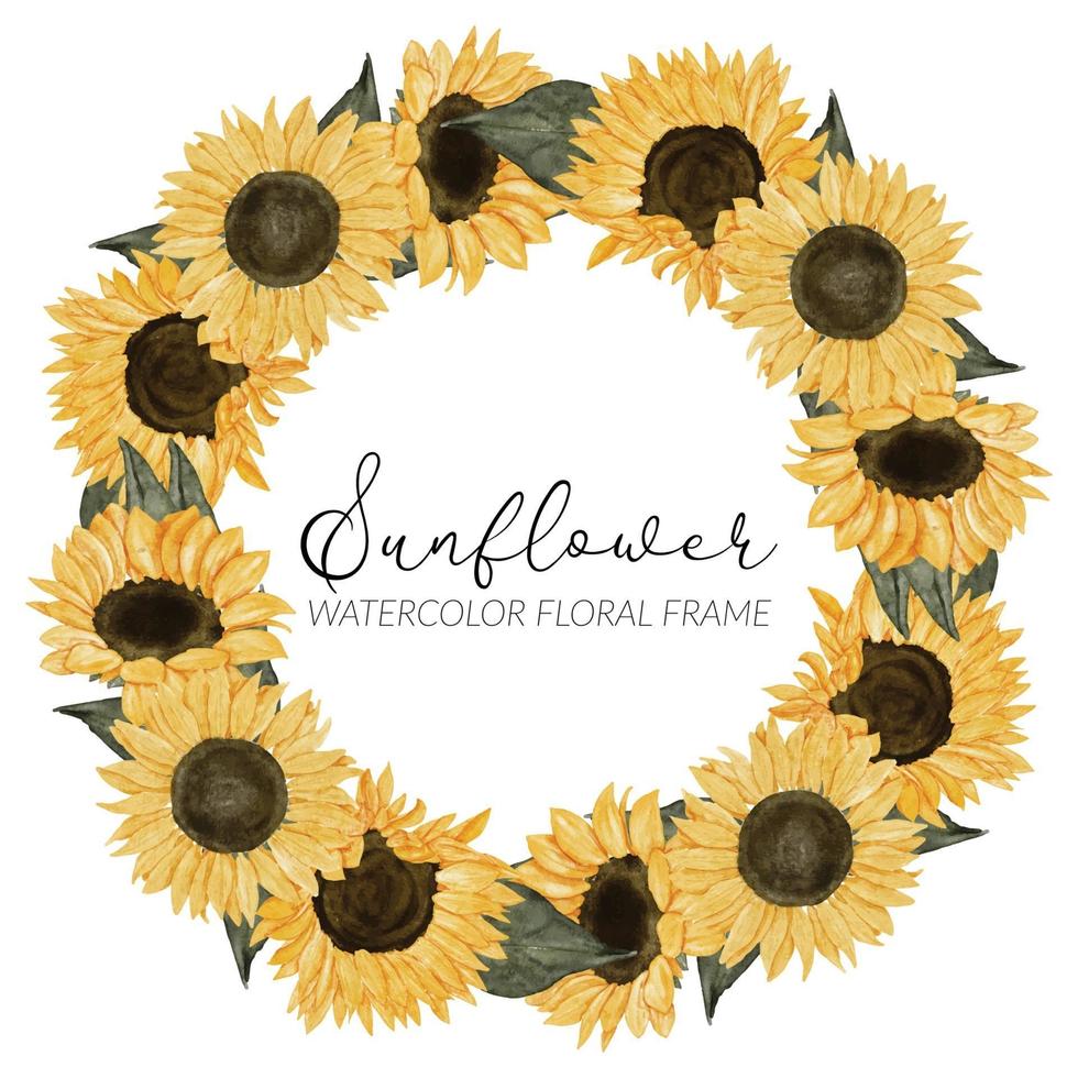 watercolor sunflower floral wreath frame vector