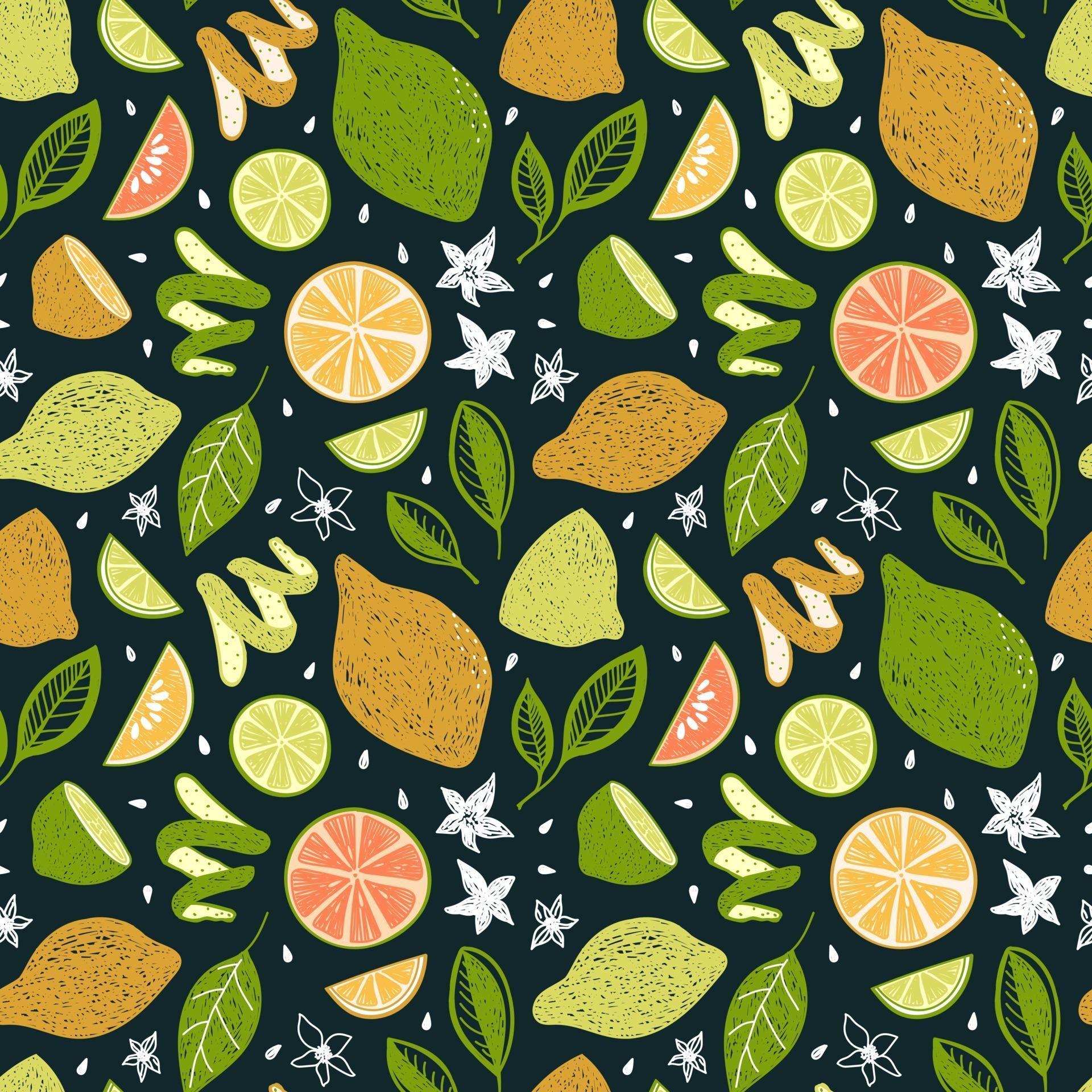DARK GREEN BACKGROUND WITH BRIGHT CITRUS AND LEAVES 2335951 Vector Art