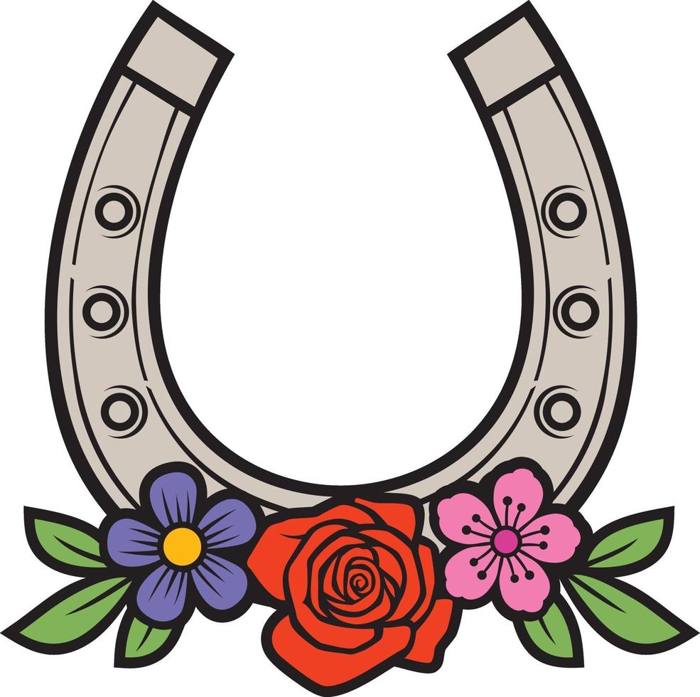 Horseshoe and flowers vector