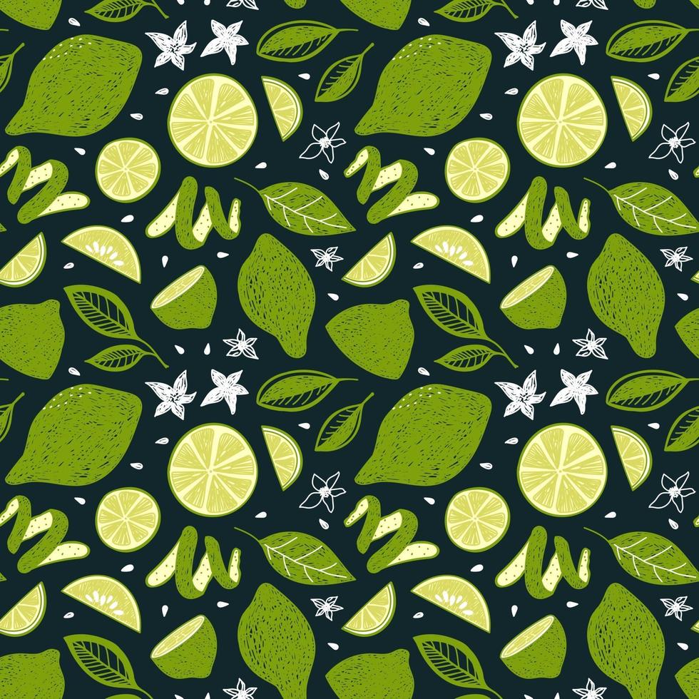 SEAMLESS PATTERN WITH LIME FRUITS AND LEAVES vector