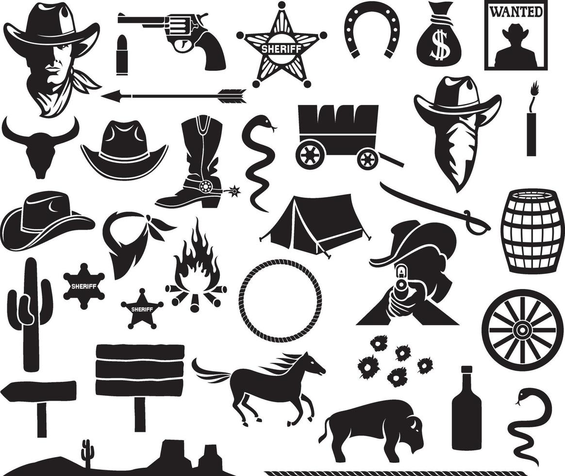 Wild West - Cowboys icons set vector