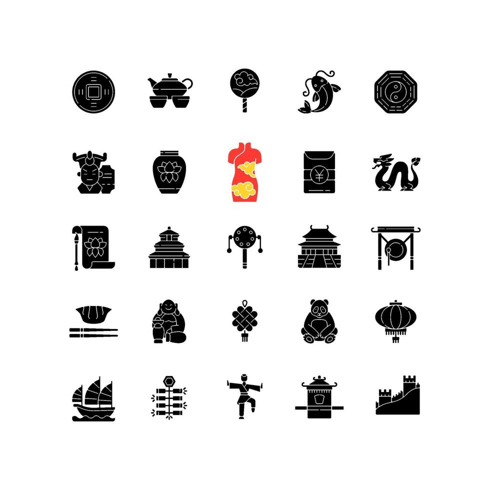 China black glyph icons set on white space vector