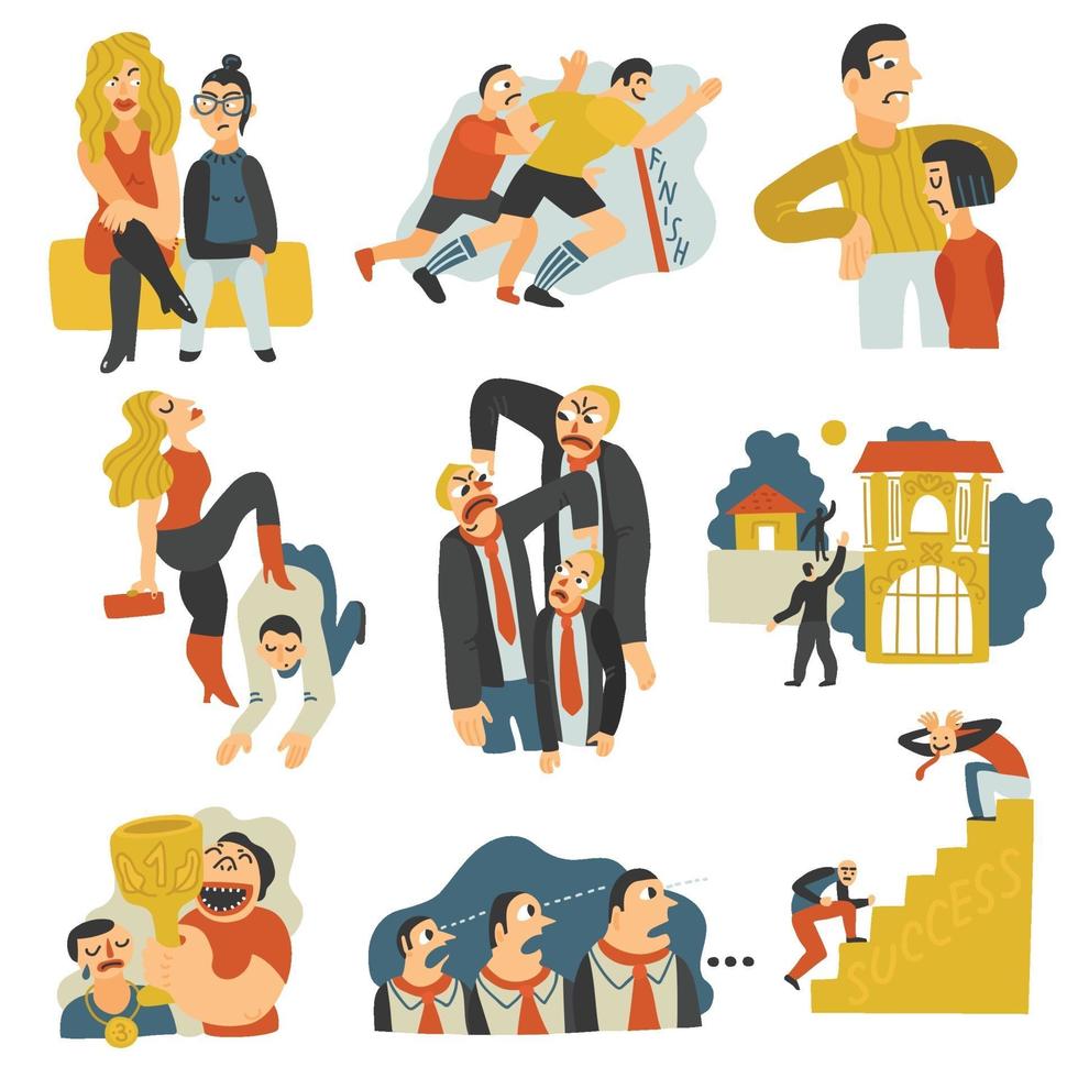 Competitive Rivalry Flat Icons Collection Vector Illustration