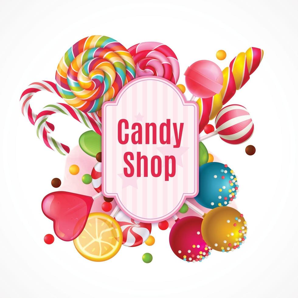 Realistic Candies Frame Background Vector Illustration