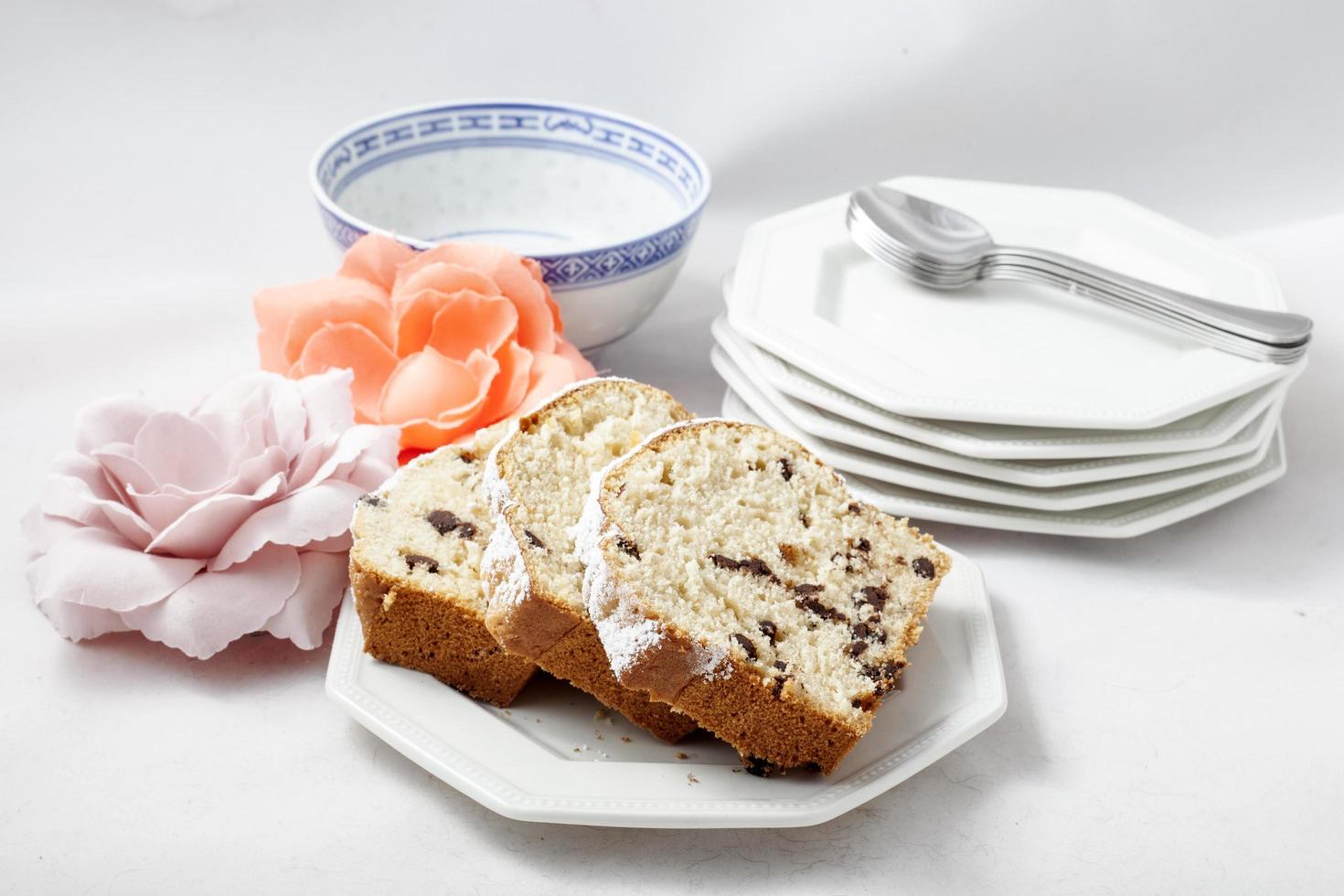 Plum cake with chocolate chips photo