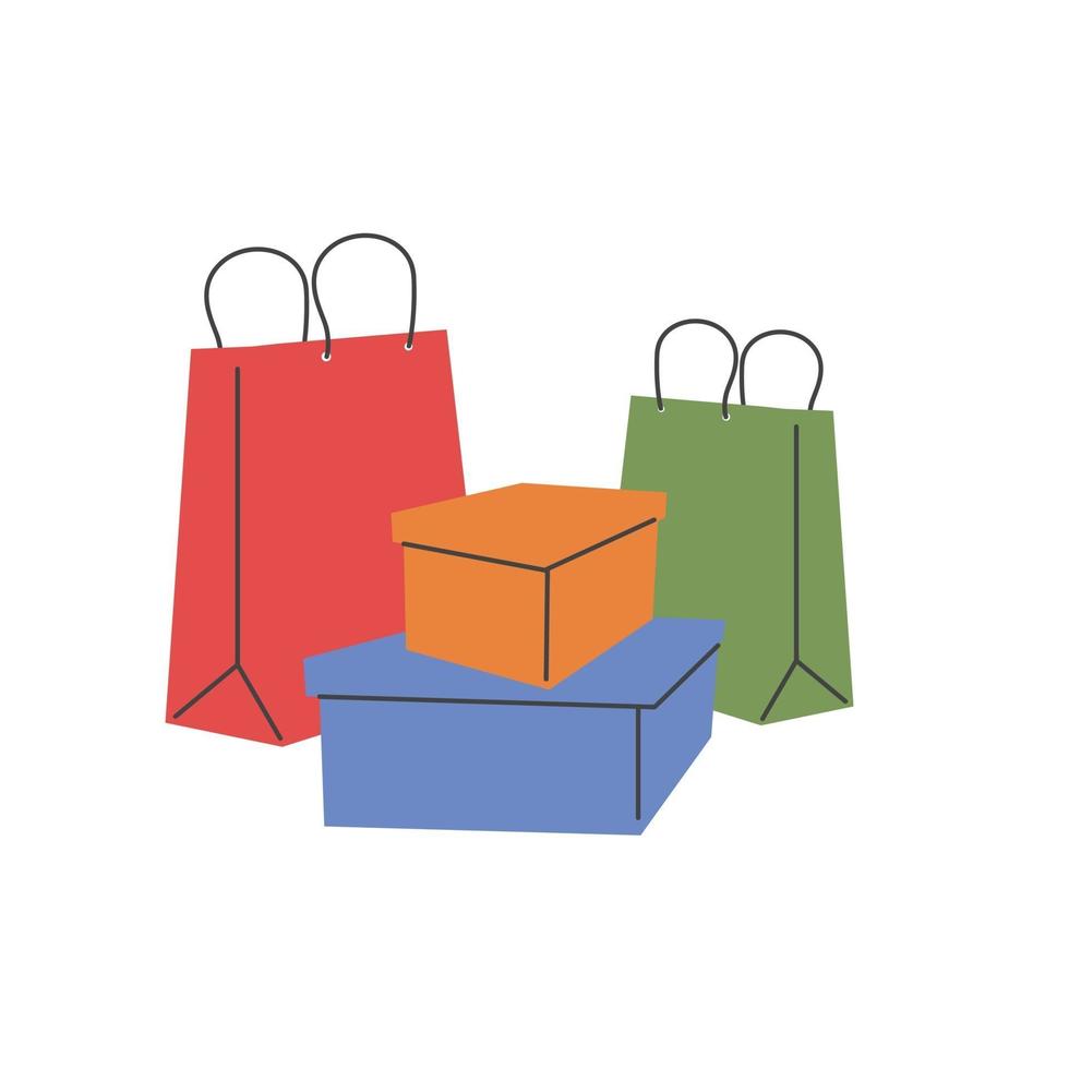 Shopping concept, Hand drawn colored shopping bags. vector