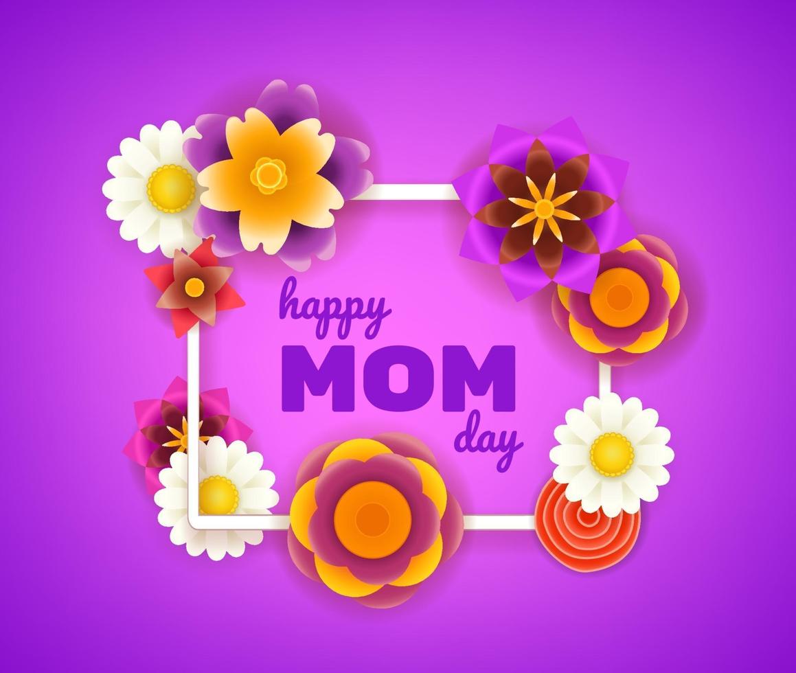 tarjeta de felicitación del día de mamá feliz con hermosas flores vector