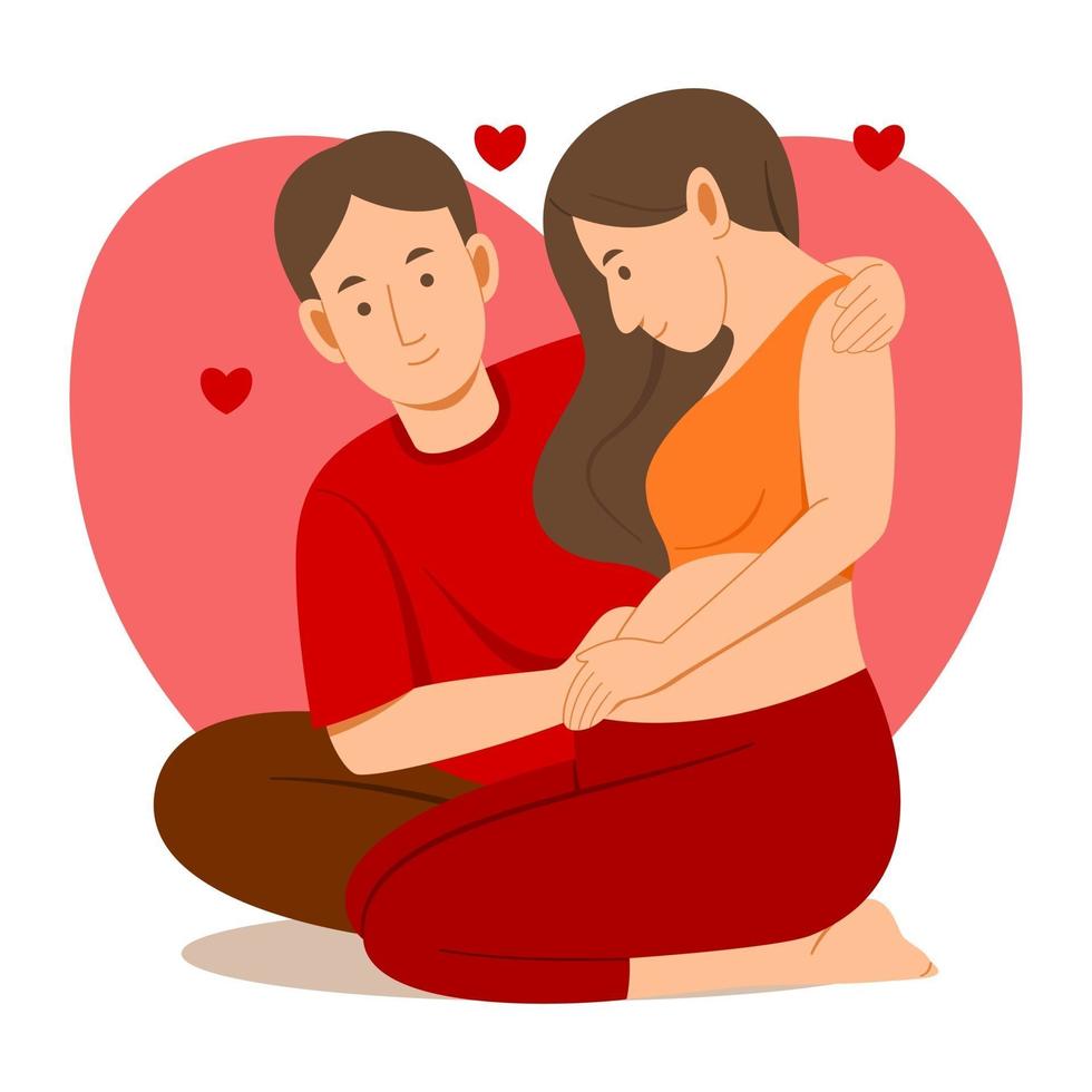 The Pregnant Woman Being Taken Care of by Husband. vector