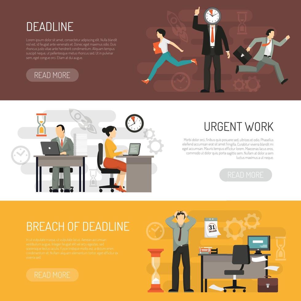 Deadlines Horizontal Banners Set Vector Illustration