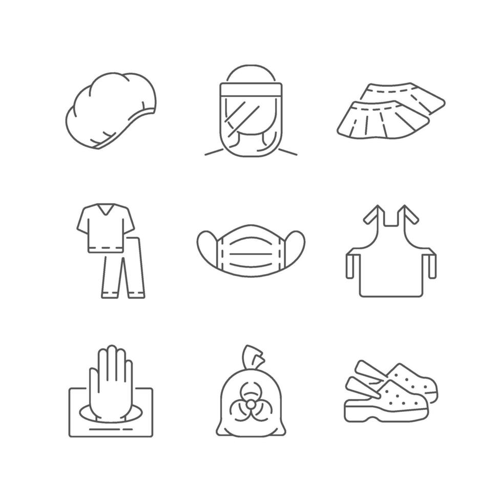 Disposable medical uniform linear icons set vector