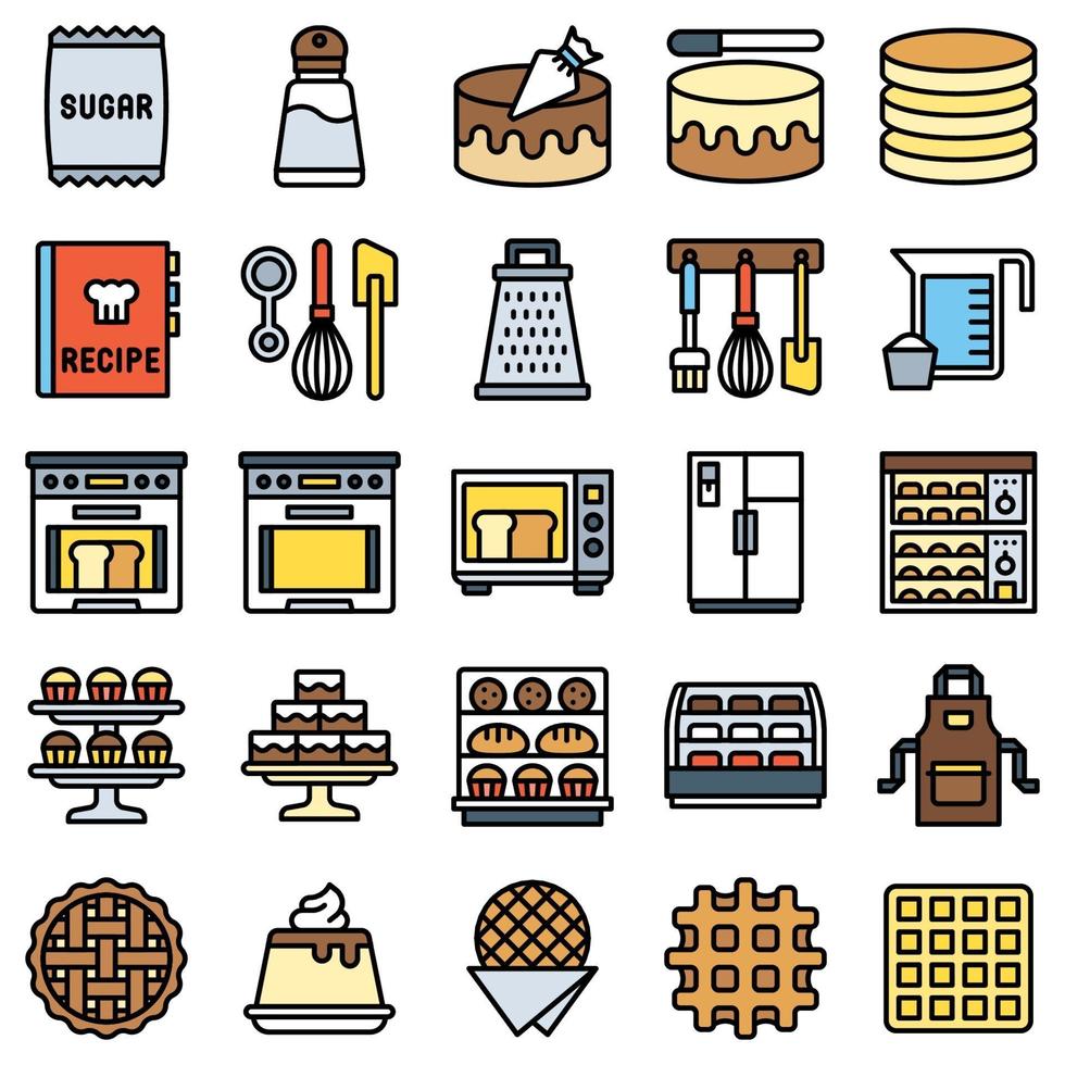 panadería y horneado relacionados con el conjunto de iconos llenos 4 vector