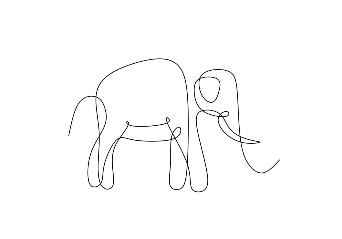 Continuous one line drawing of an elephant vector