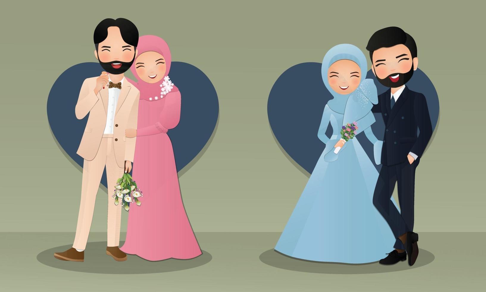 Set Romantic young muslim couple cartoon Joy in love 2342474 ...