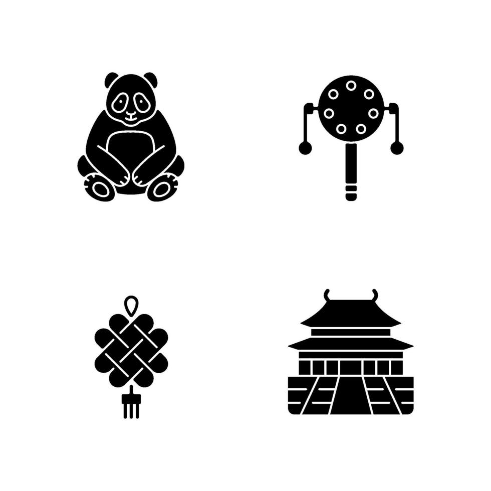 Iconos de glifos negros de la cultura china en espacio en blanco vector