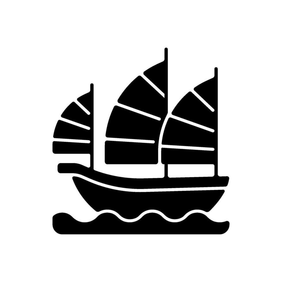 Junk ship black glyph icon vector