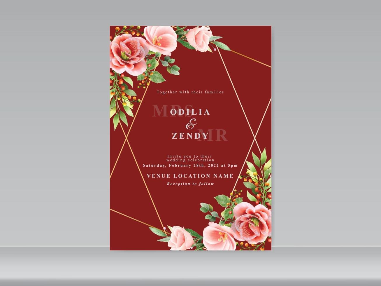 Invitación de boda temas florales rojos vector