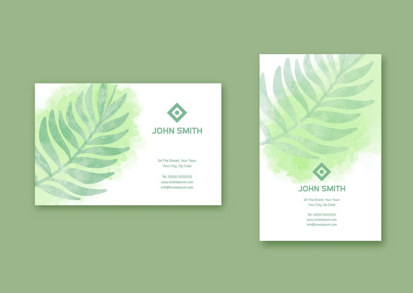 elegant hand painted watercolour leaf business card design vector