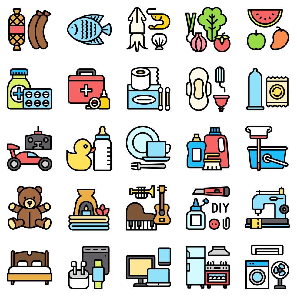 Supermarket and Shopping mall related icon set 4, fiiled style vector