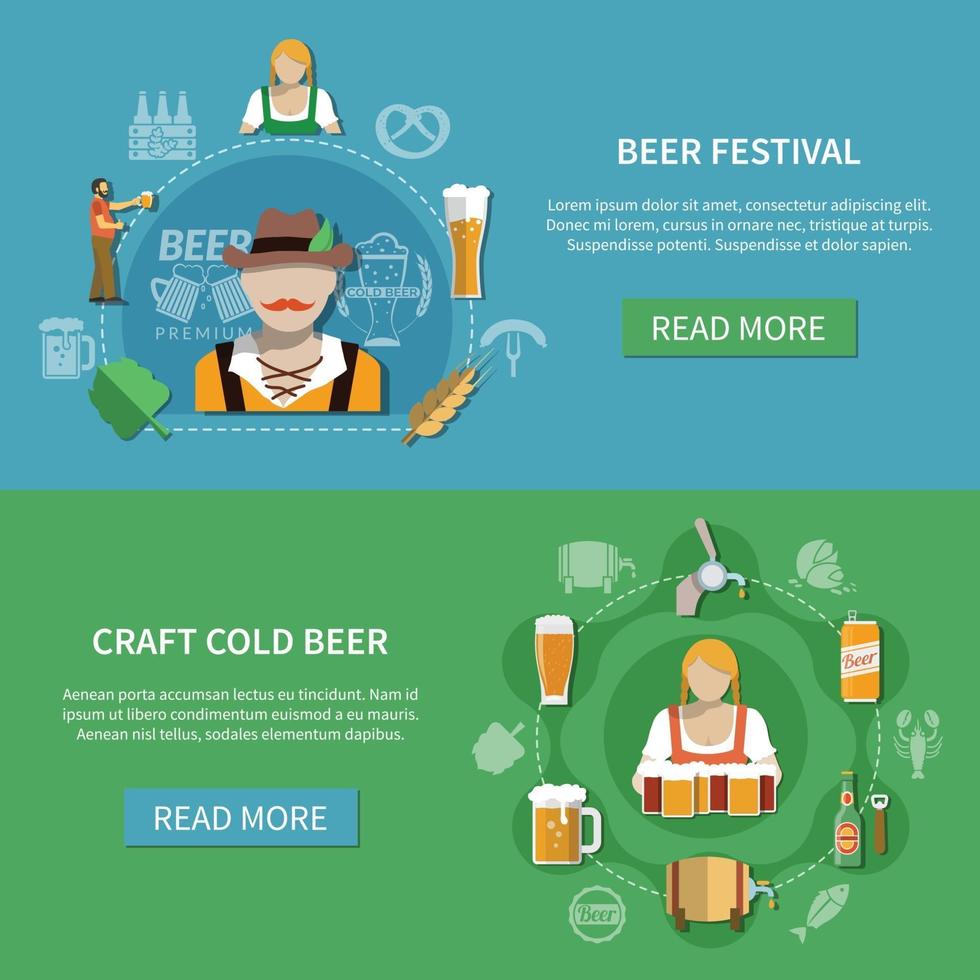 Flat Beer Banners Set Vector Illustration