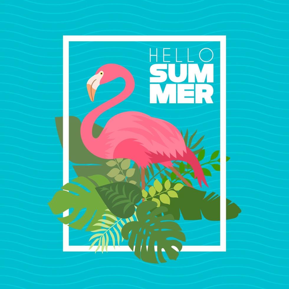 Tropical Flowers and Flamingo Summer Banner vector