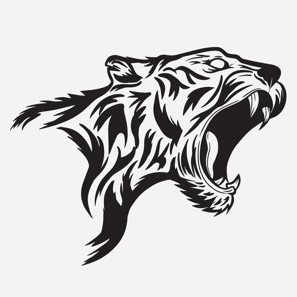 tiger head side roaring vector illustration