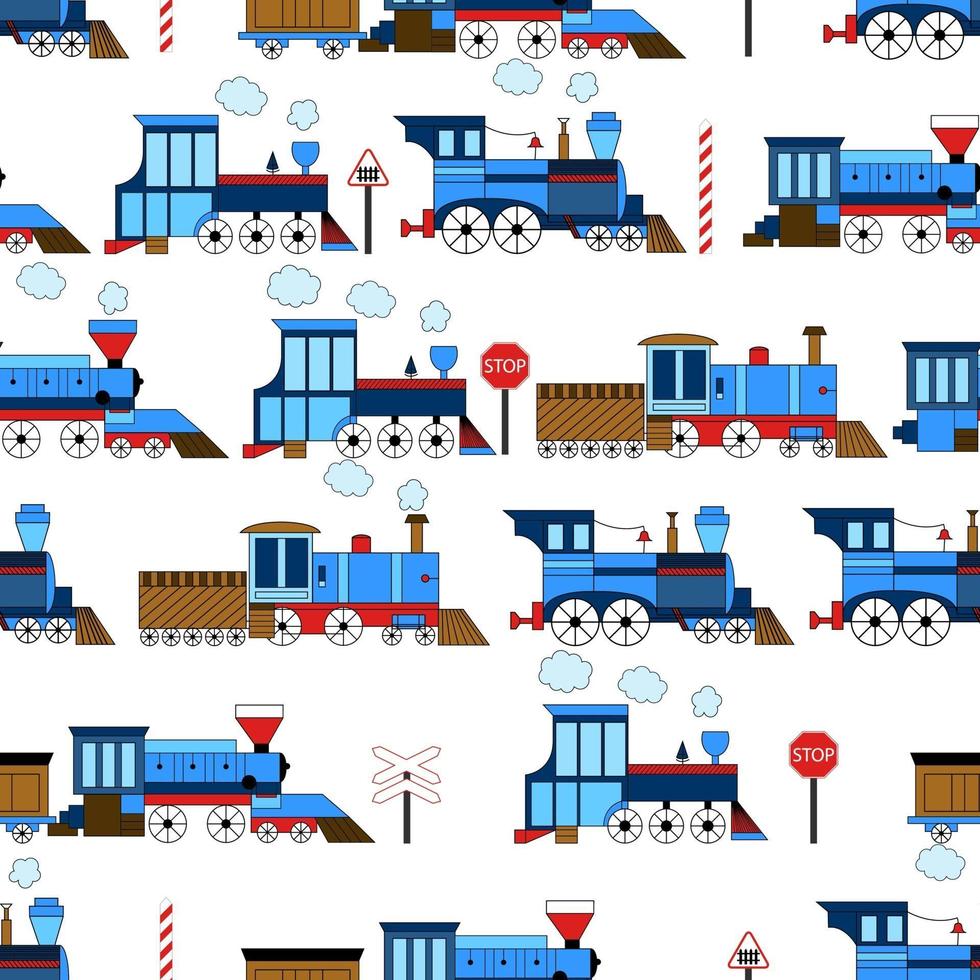 Seamless vector vintage funny train on a white background. Print for child's fabric.